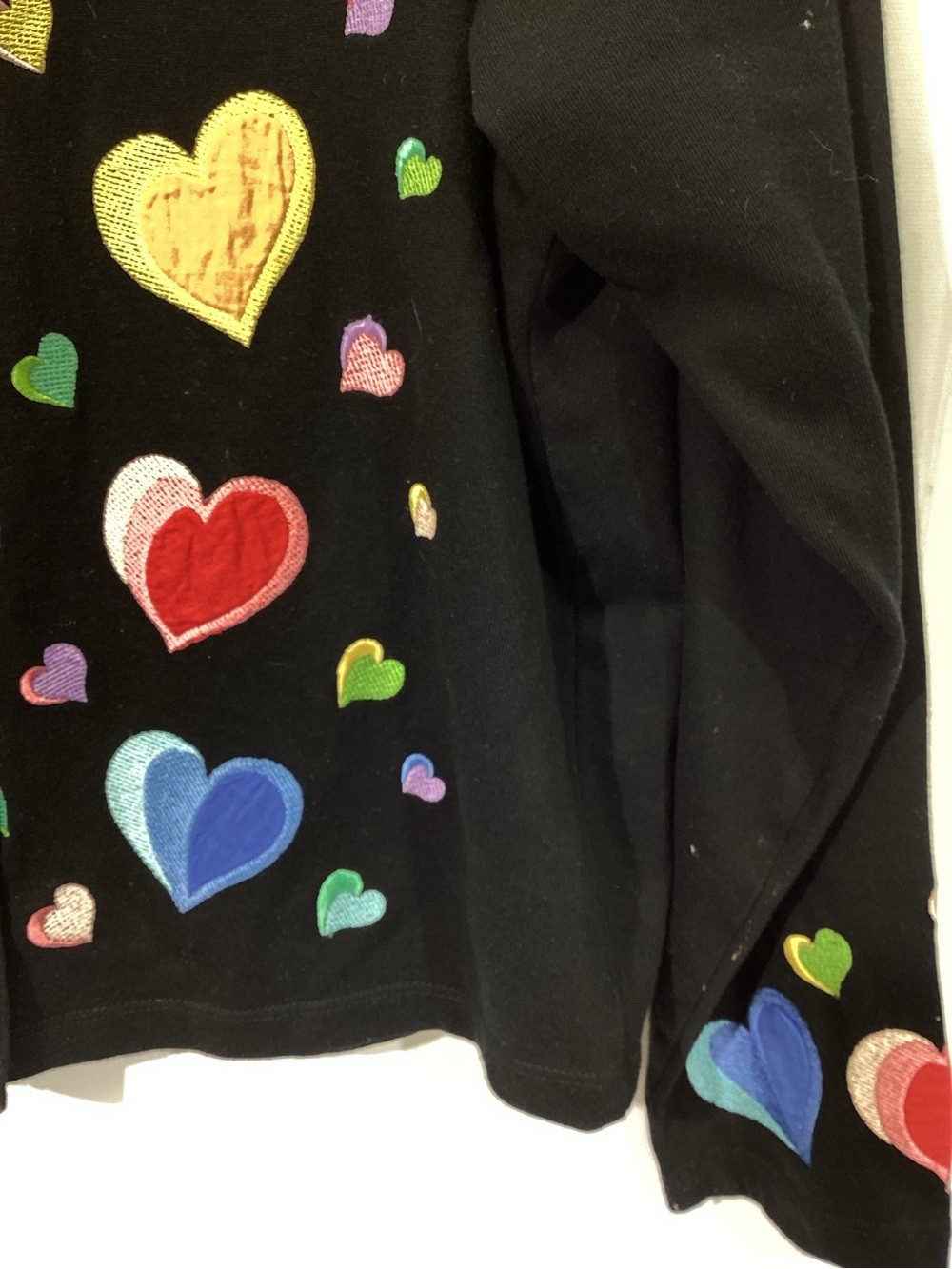 Michael Simon Lite Rmbroidered Heart Cardigan Button Small Whimsical Black - Picture 5 of 8